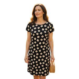 Talbots NWOT Vintage Daisy Print Linen Blend Button Detail Shift Dress Size 10